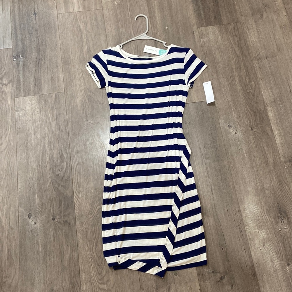 Loveappella. Navy/white stripped dress. Size XS